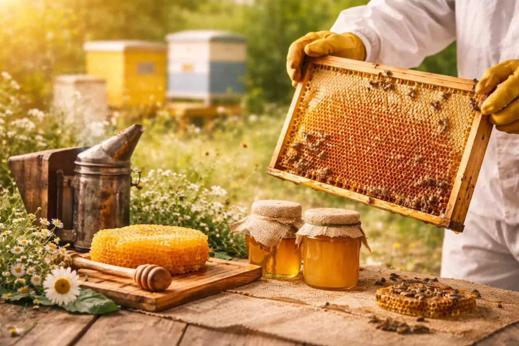 Modern beekeeping and honey harvest